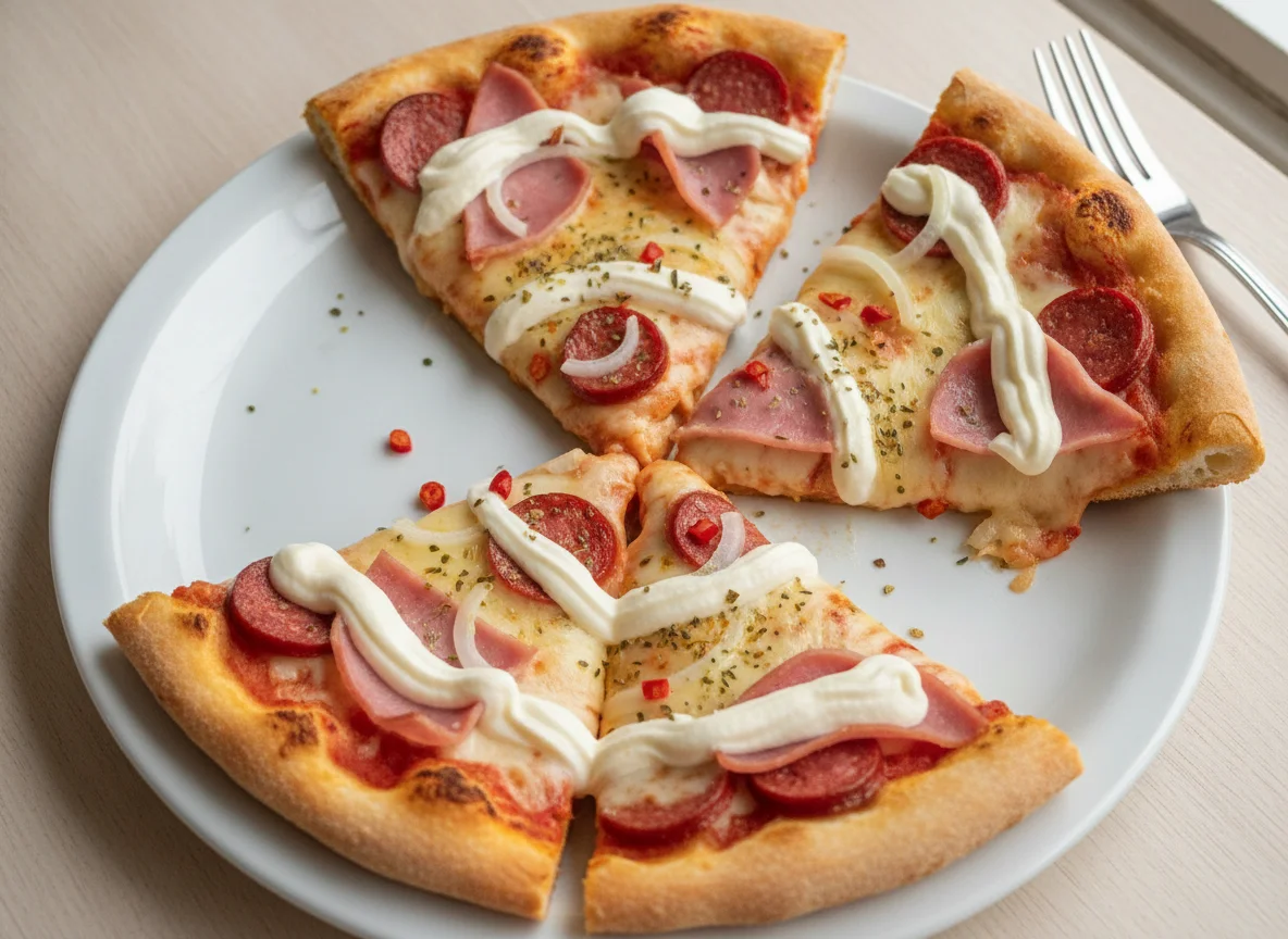 Fatias de Pizza de Calabresa e Presunto com Catupiry photo