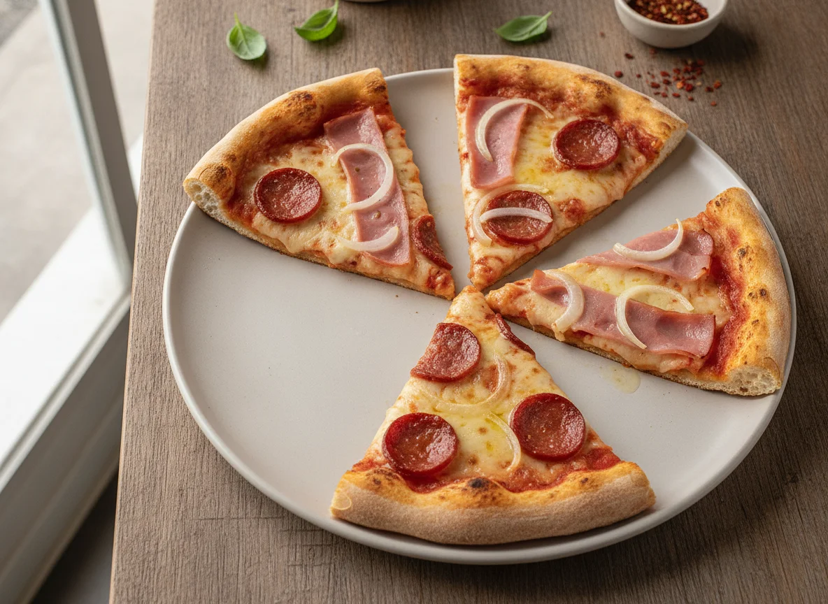 Fatias de Pizza de Calabresa e Presunto com Queijo photo