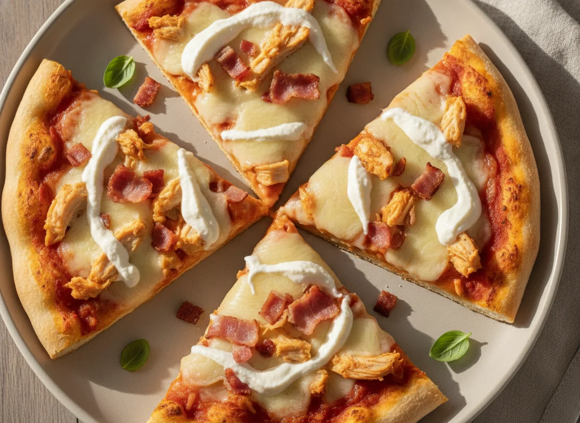 Fatias de Pizza de Frango com Catupiry e Bacon photo