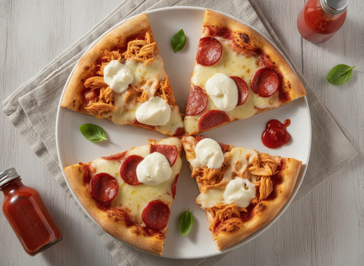 Fatias de Pizza de Frango com Catupiry e Calabresa photo