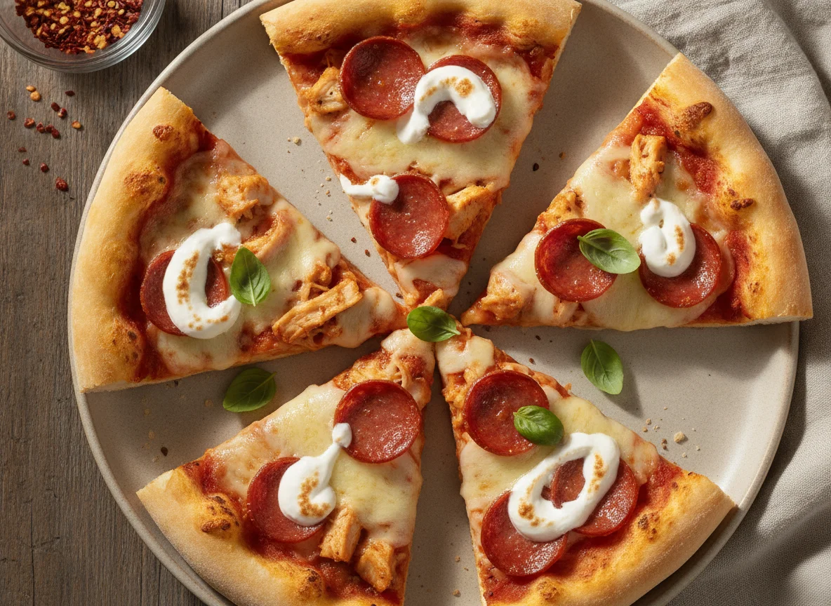 Fatias de Pizza de Frango com Catupiry e Pepperoni photo