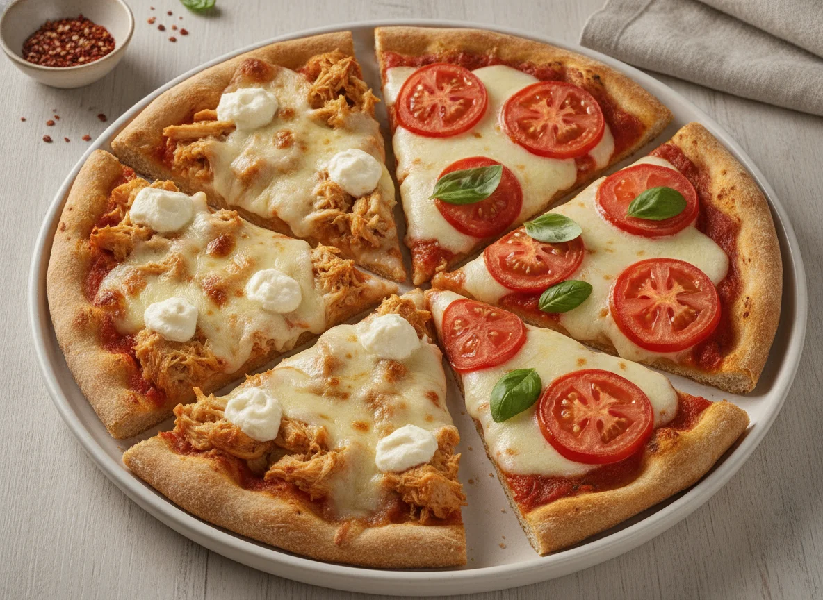 Fatias de Pizza de Frango com Cream Cheese e Marguerita photo