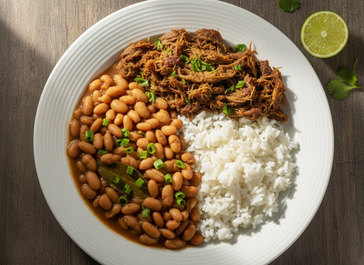 Feijão, arroz e carne seca photo