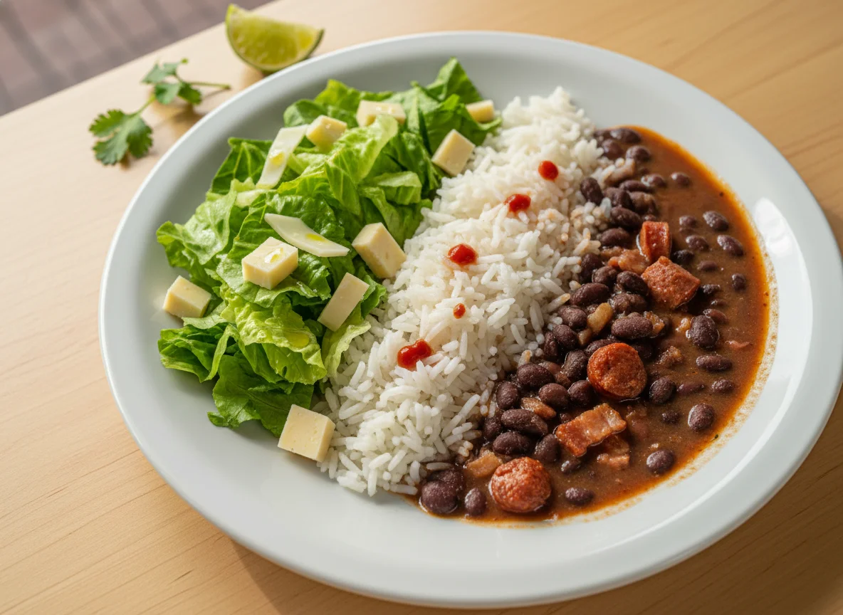 Feijão com arroz, alface e queijo photo