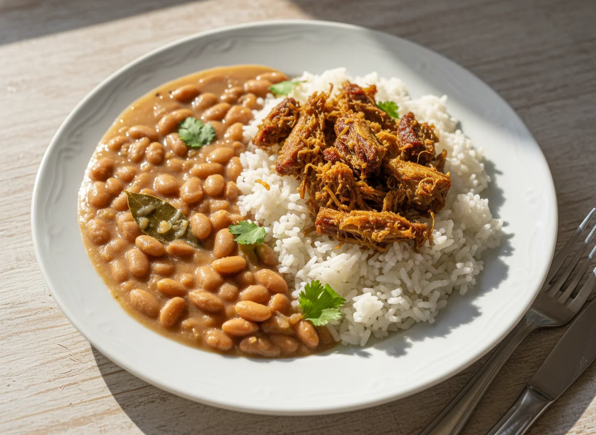 Feijão com arroz e carne seca photo