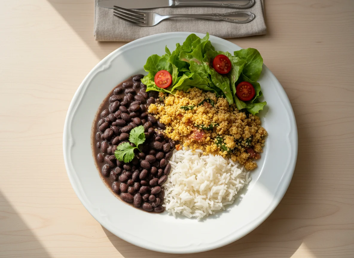 Feijão, farofa e salada photo