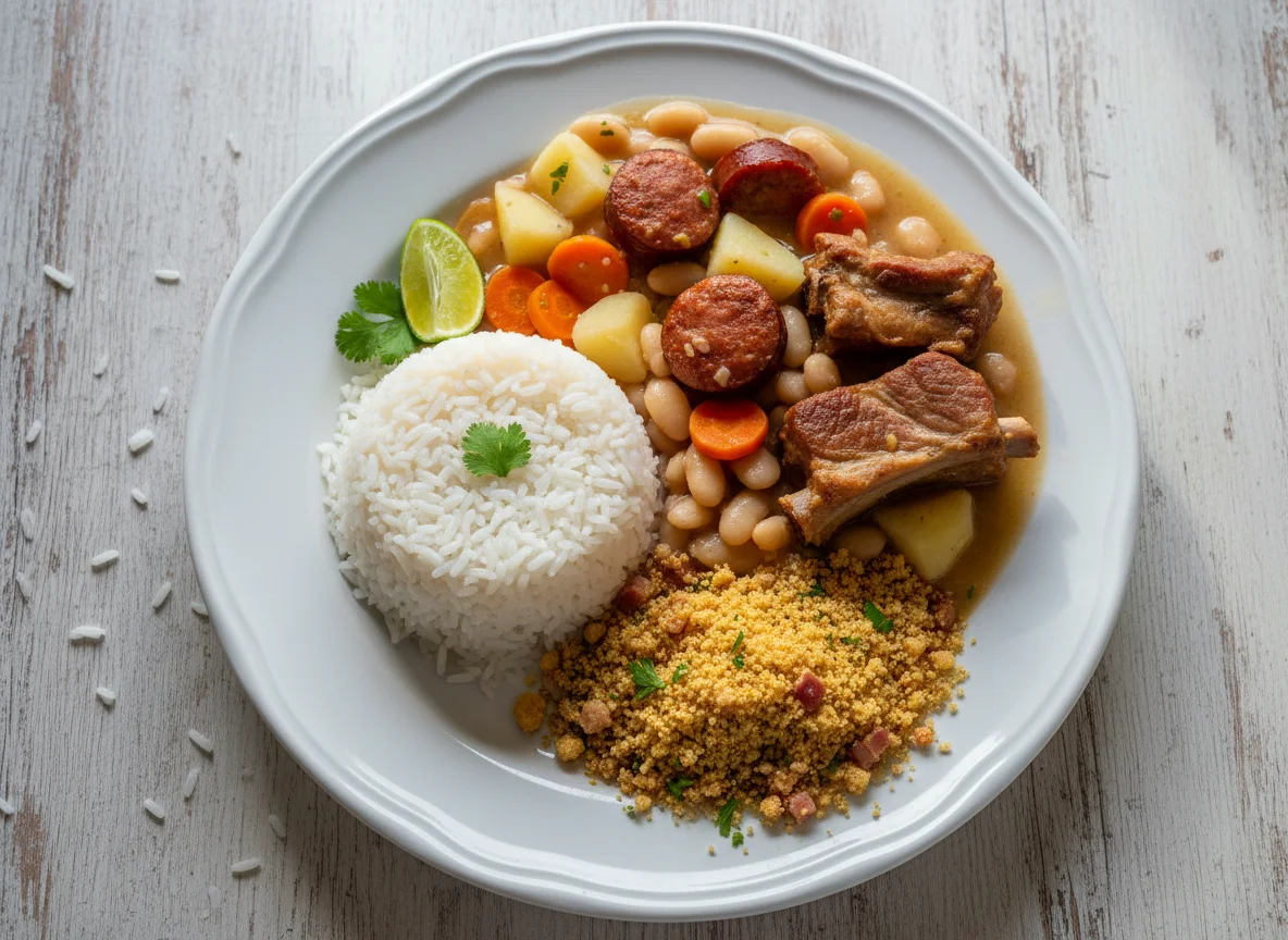 Feijoada branca com arroz e farofa photo