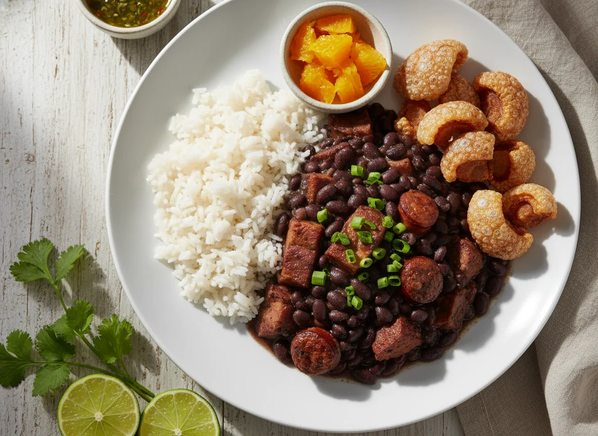 Feijoada com arroz e torresmo photo