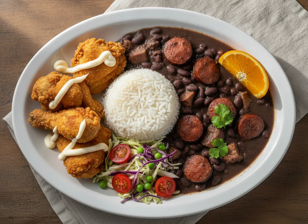 Feijoada com Arroz, Frango Frito e Salada photo