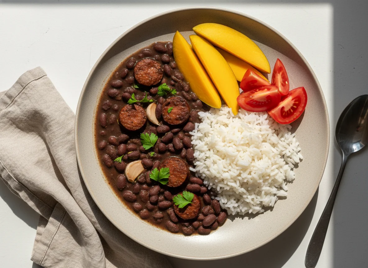 Feijoada com arroz, manga e tomate photo