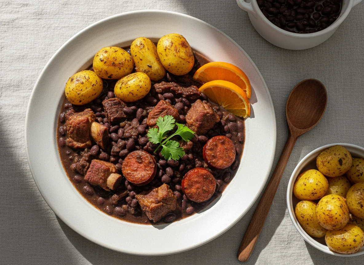 Feijoada com batatas assadas photo