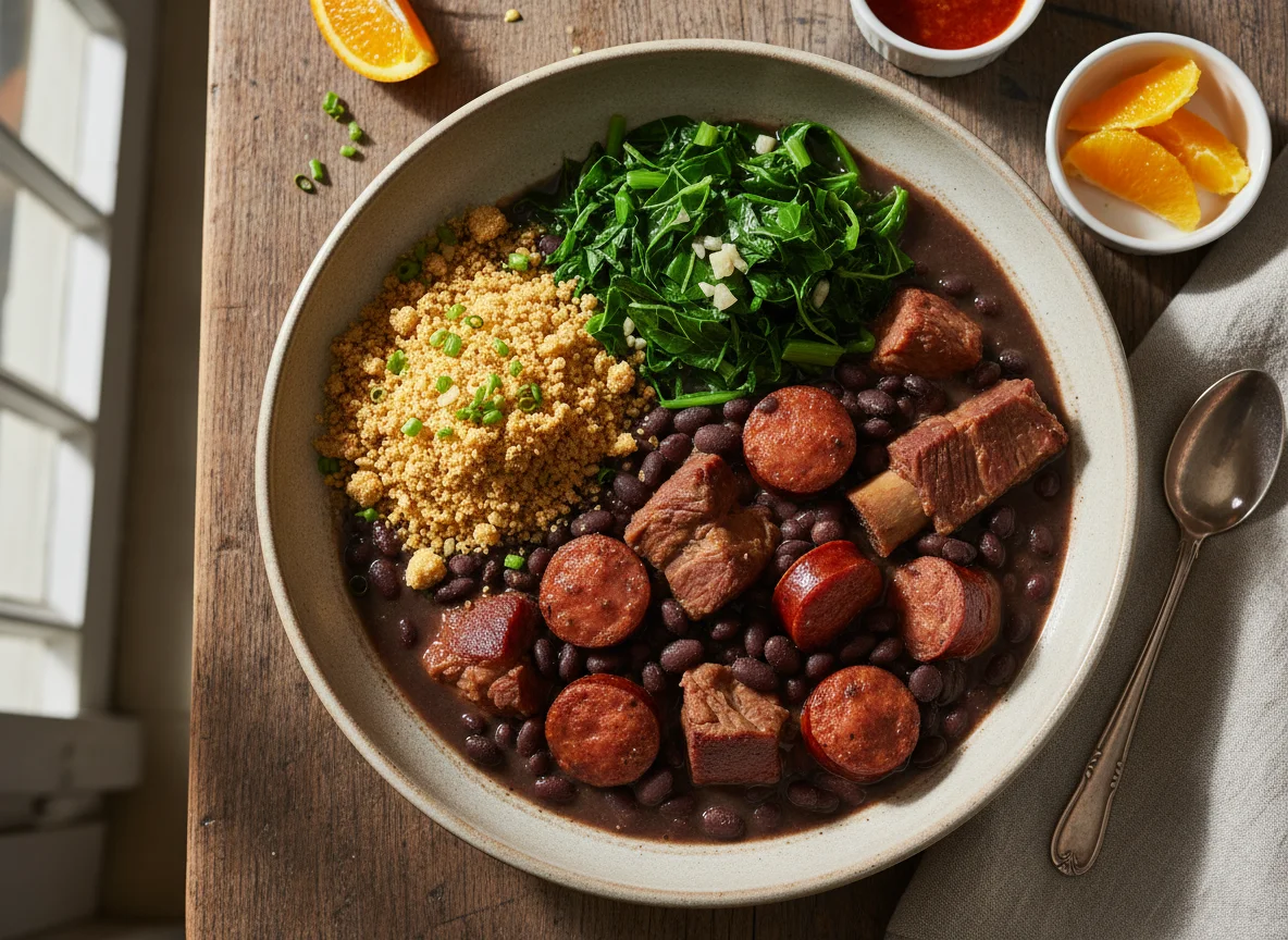 Feijoada com couve e farofa photo