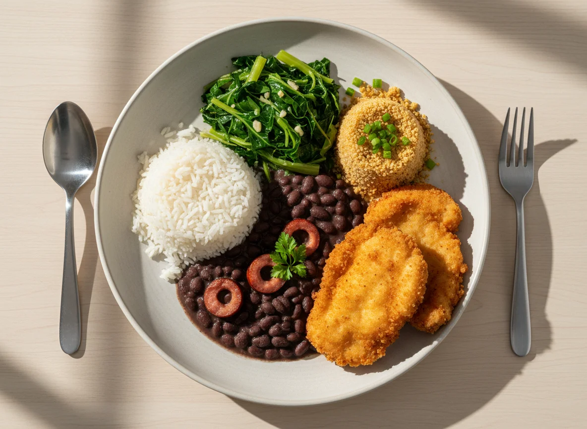 Feijoada com frango à milanesa e couve photo