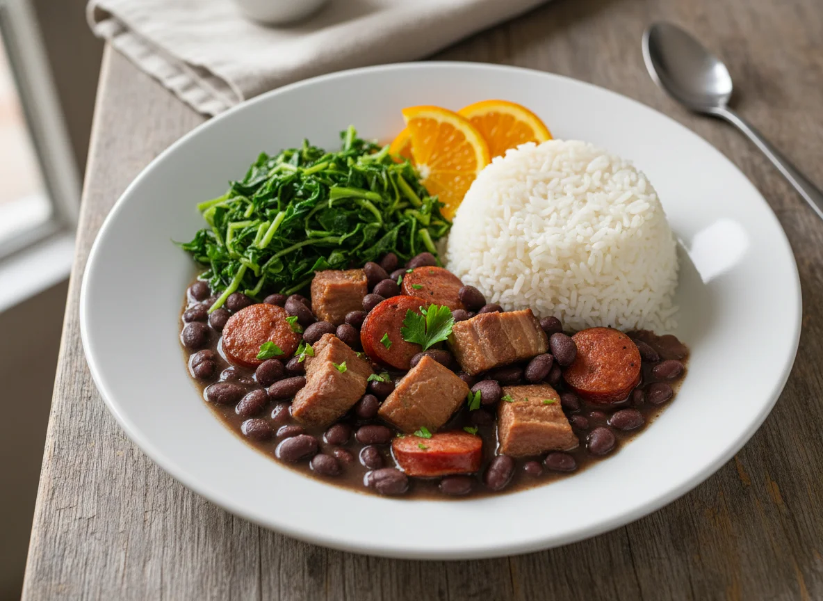 Feijoada Light (calabresa e lombo) com arroz branco e couve refogada photo
