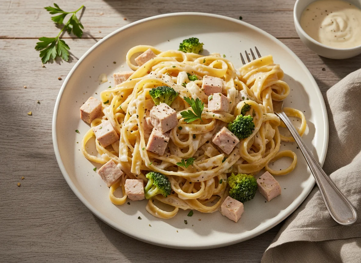 Fettuccine com Peru e Brócolis photo