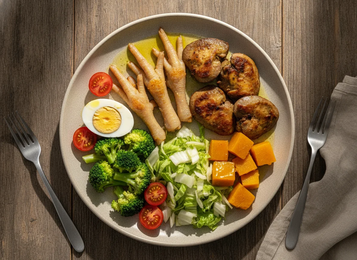 Fígado de galinha com salada e legumes photo