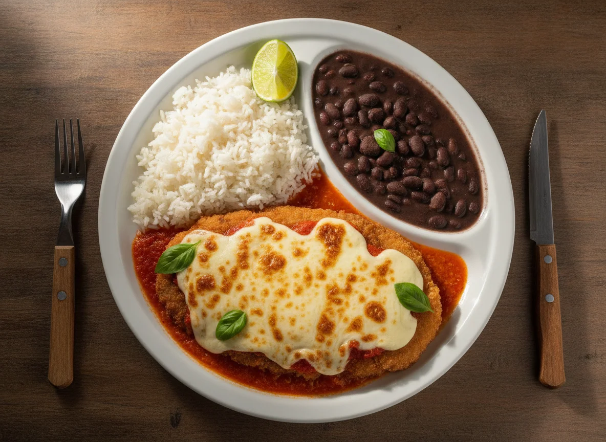 Filé à Parmegiana com Arroz e Feijão photo