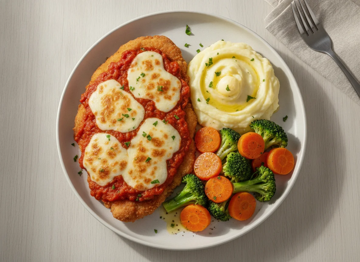 Filé à Parmegiana com Purê de Batata e Legumes photo