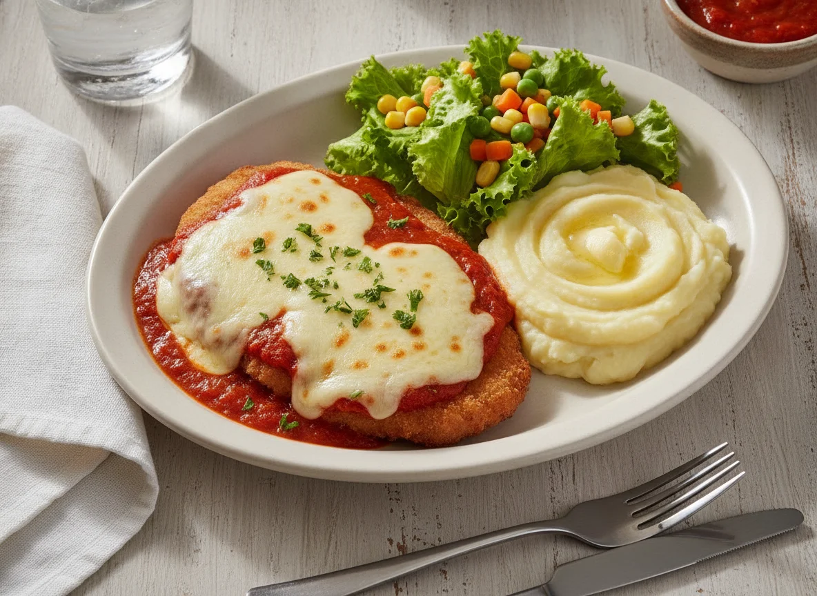 Filé à Parmegiana com Purê de Batata e Salada photo