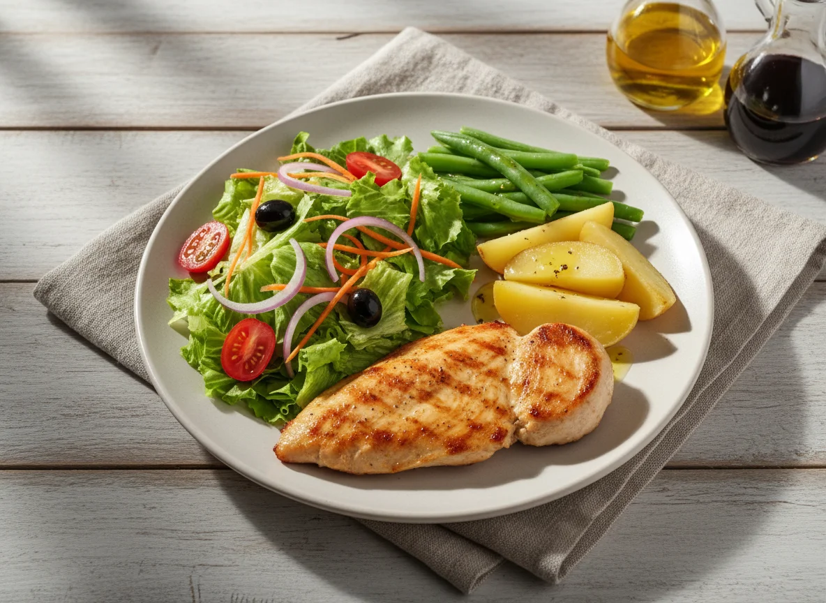 Filé de frango com salada e legumes photo