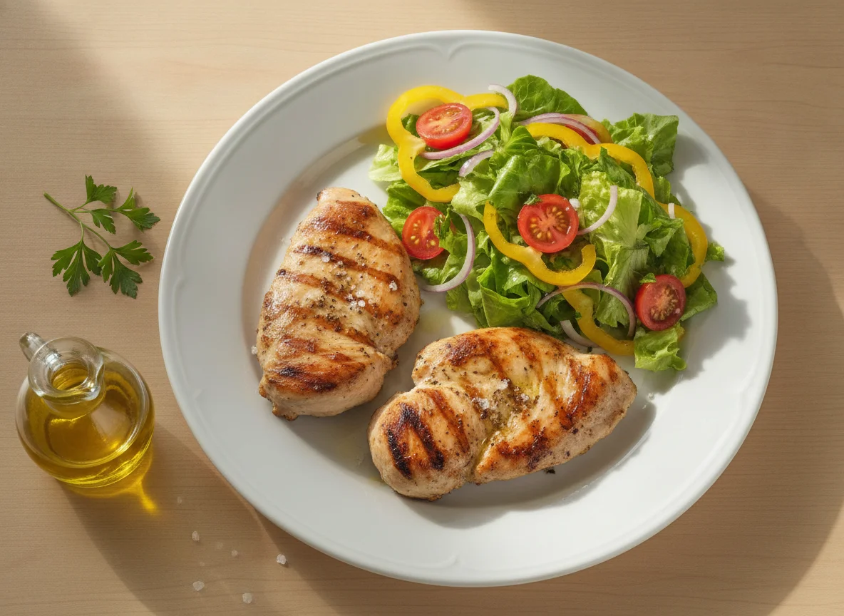Filé de frango grelhado com salada mista photo