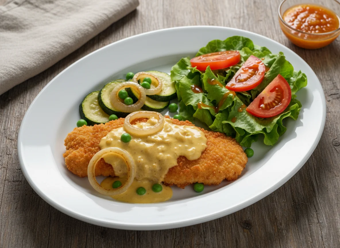 Filé de peixe com legumes e salada photo