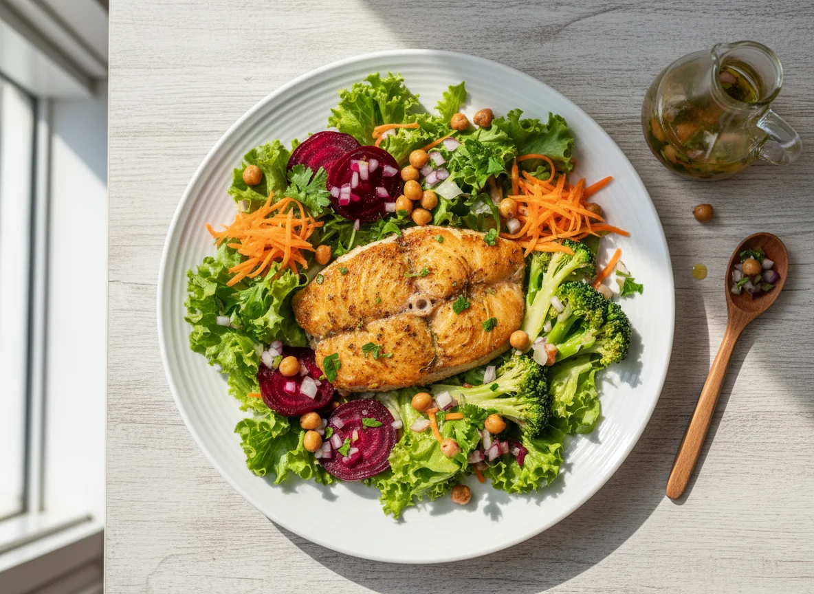 Filé de peixe com salada photo