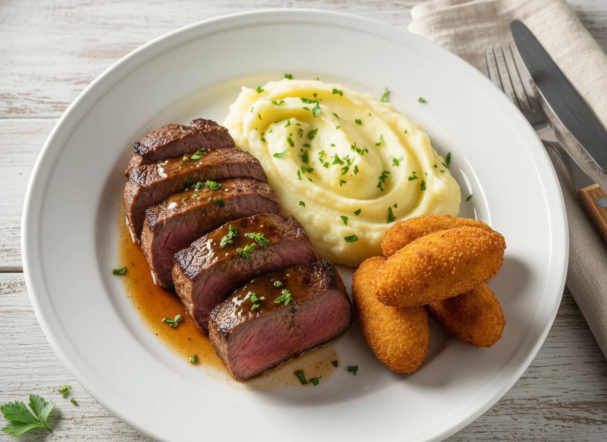 Filé Mignon com Purê de Batata e Croquetes photo