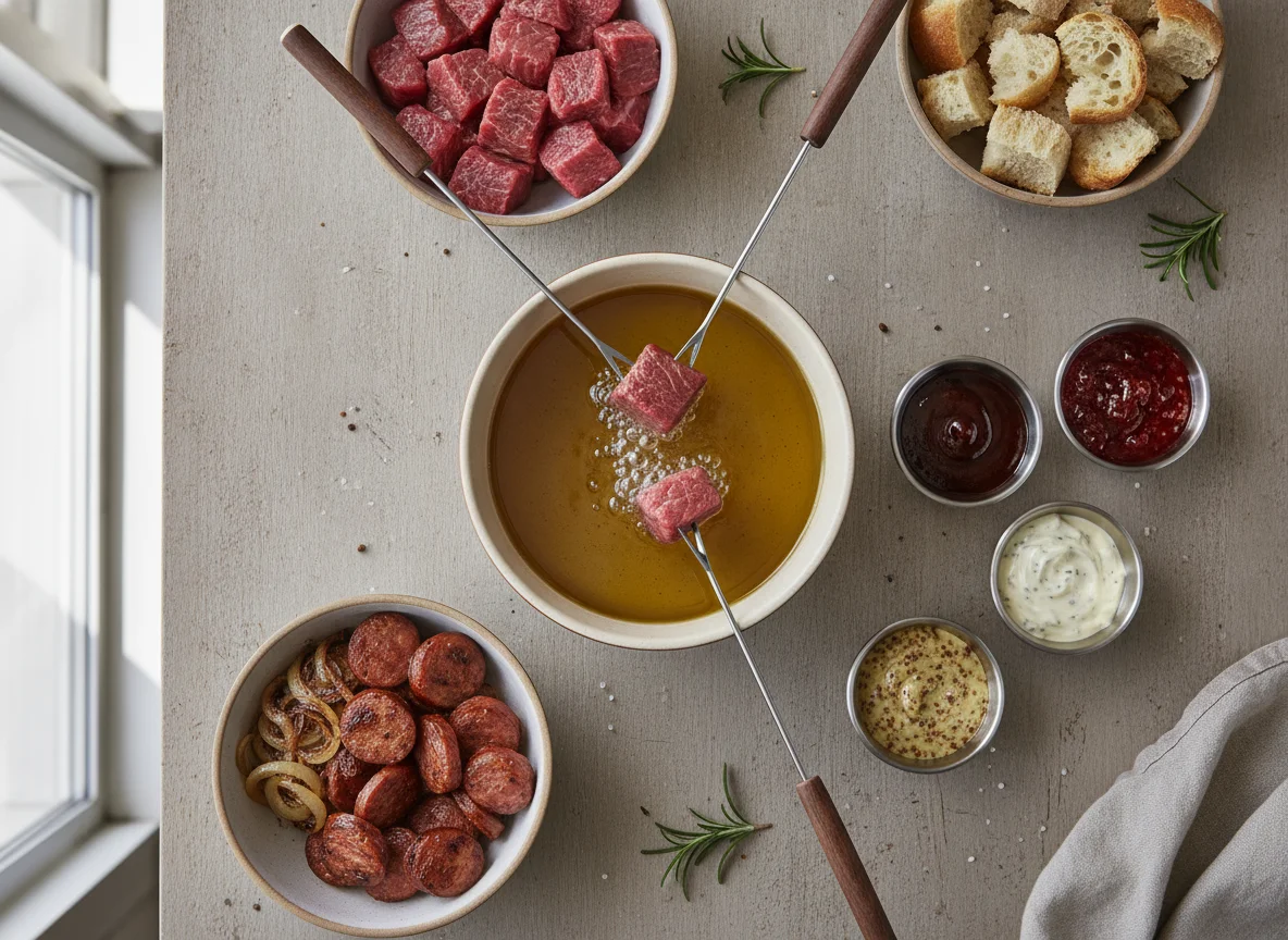 Fondue de Carne e Linguiça com Molhos photo
