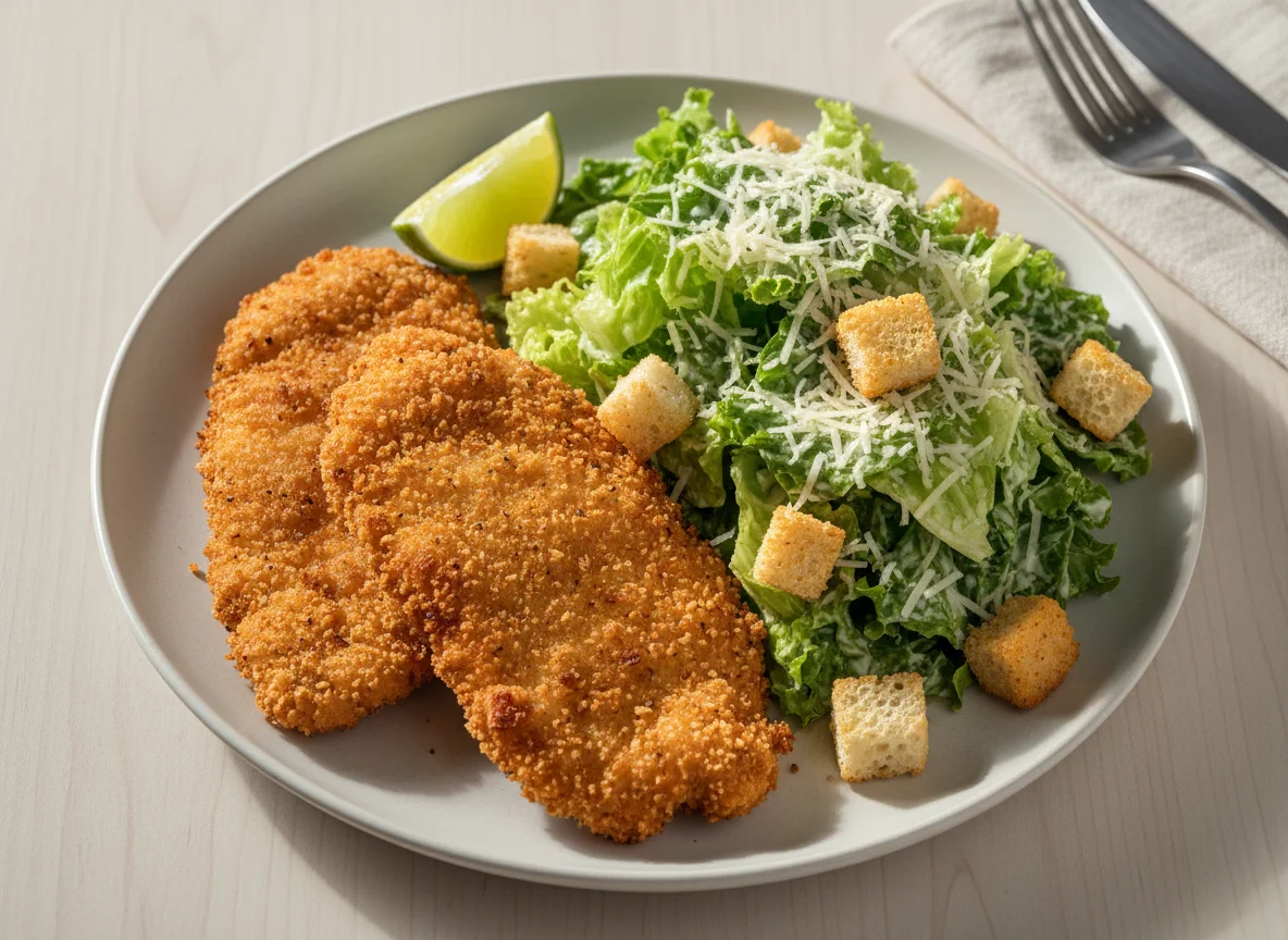 Frango à milanesa com salada Caesar photo