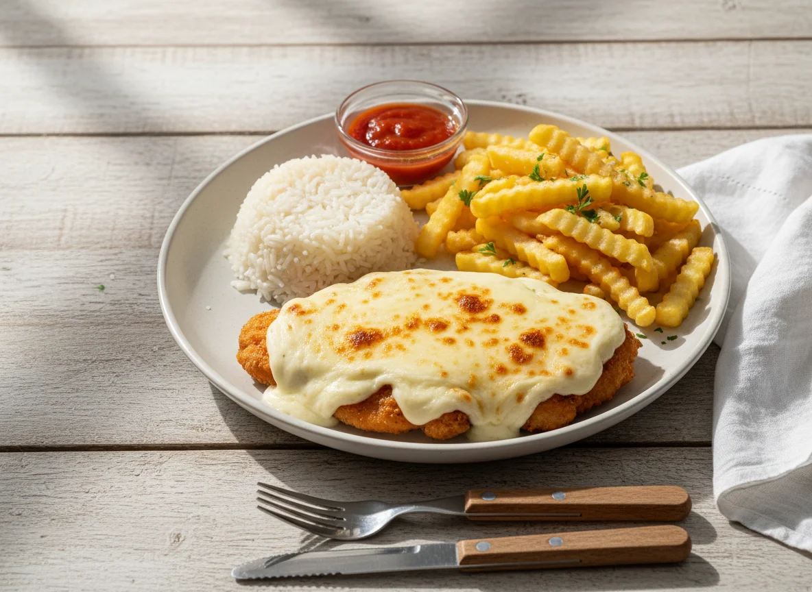 Frango à Parmegiana com Arroz e Batata Frita photo