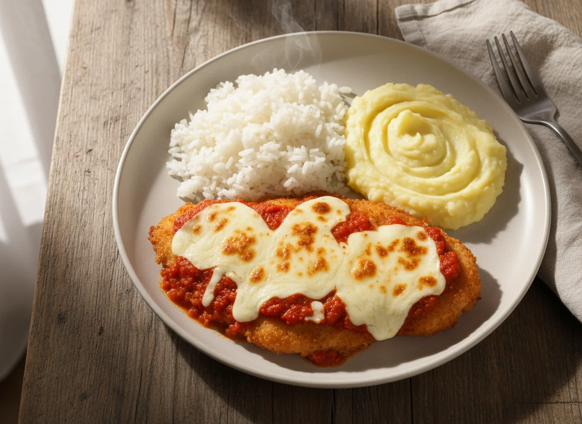 Frango à Parmegiana com Arroz e Purê photo