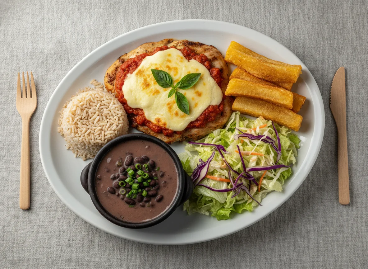 Frango à Parmegiana com Arroz, Feijão e Salada photo