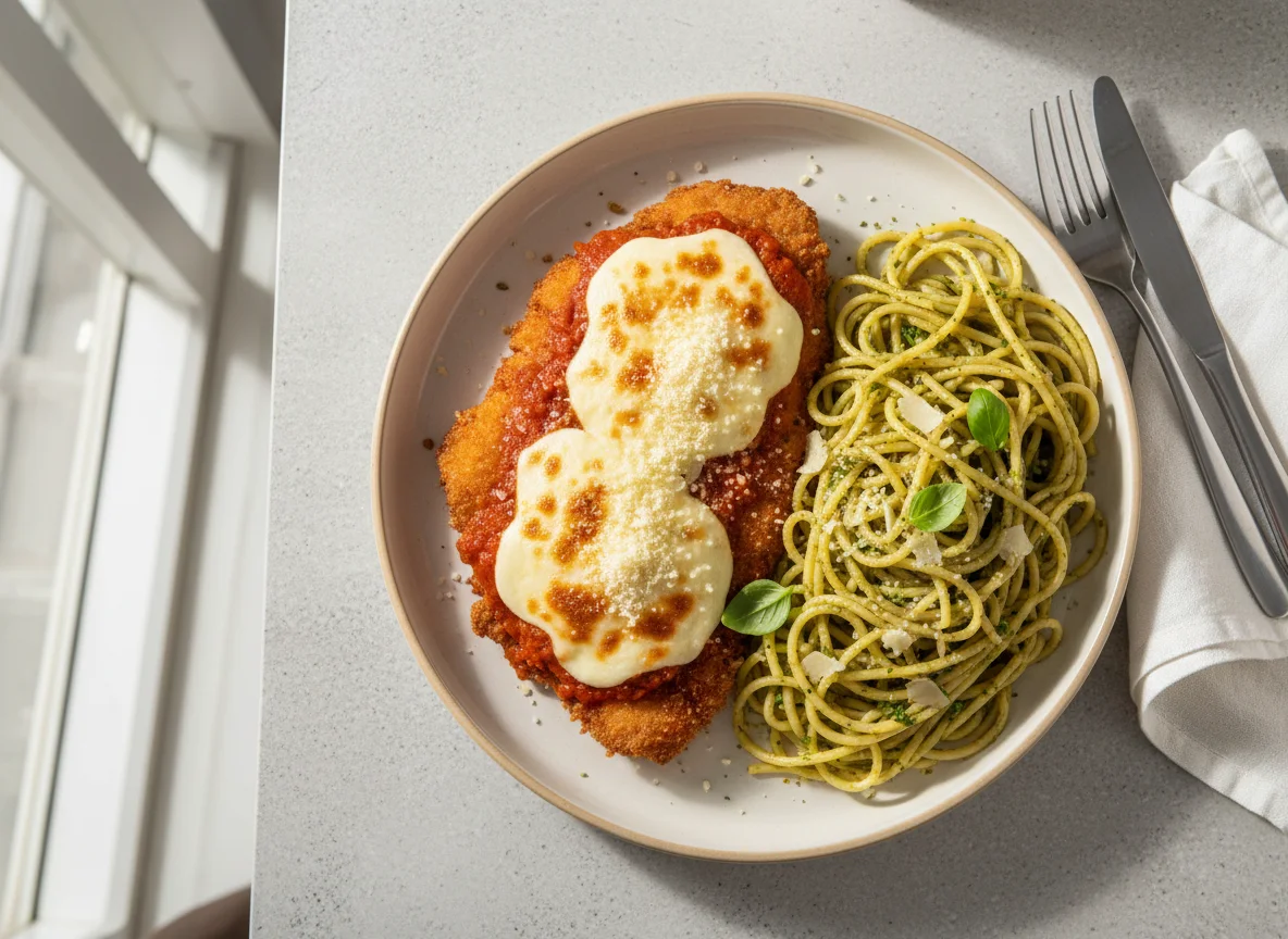 Frango à Parmegiana com Espaguete ao Pesto photo