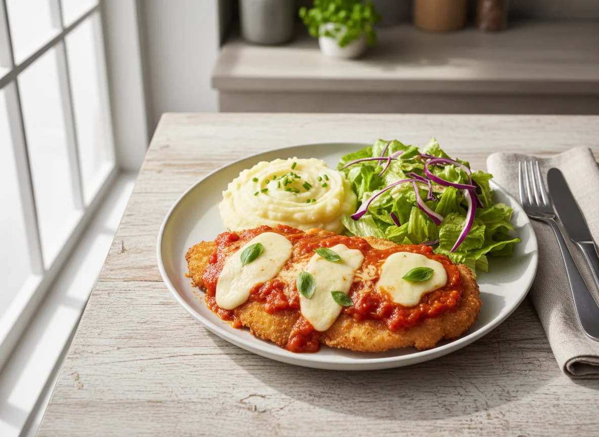 Frango à parmegiana com purê e salada photo