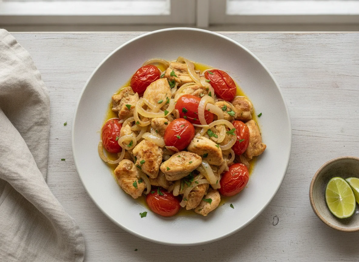 Frango acebolado com tomate photo