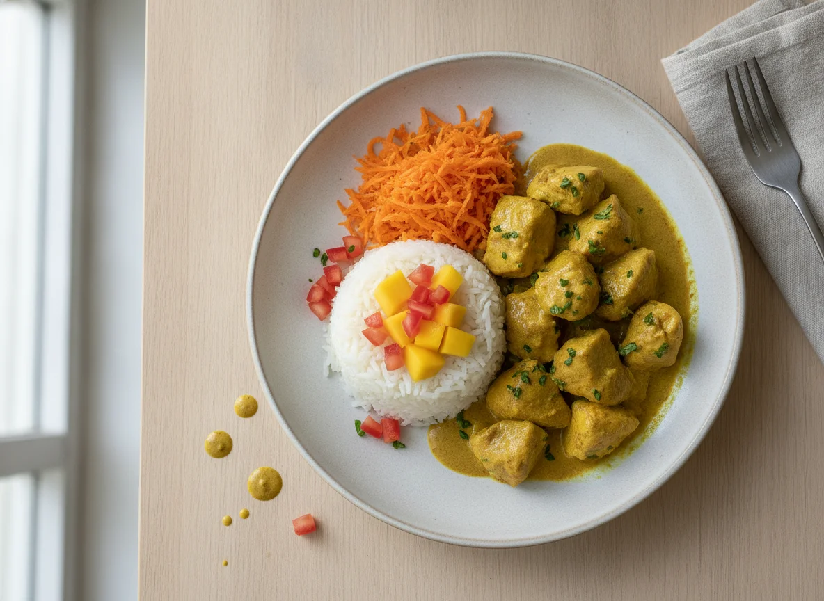 Frango ao Curry com Arroz e Vegetais photo