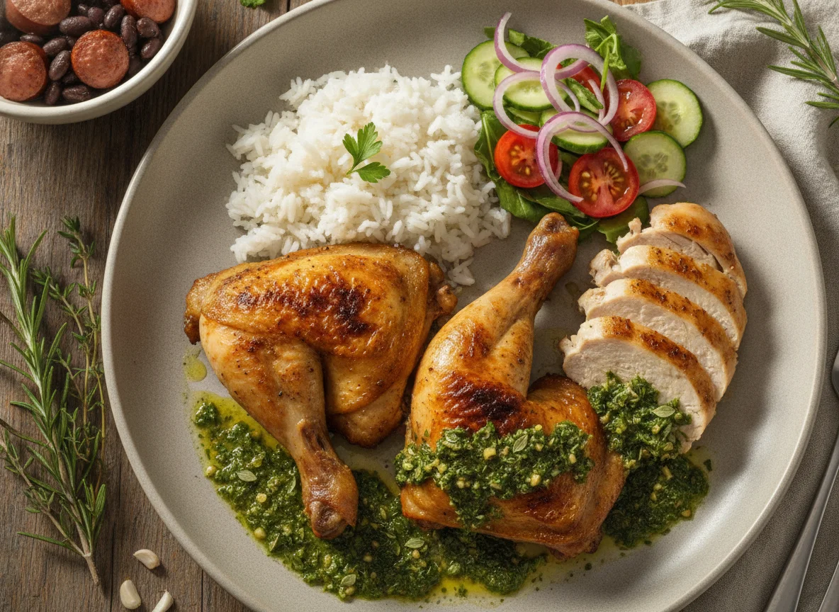 Frango assado com acompanhamentos photo