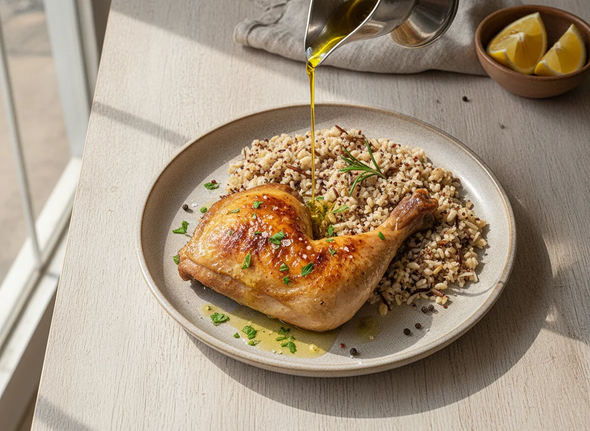 Frango assado com arroz sete grãos photo
