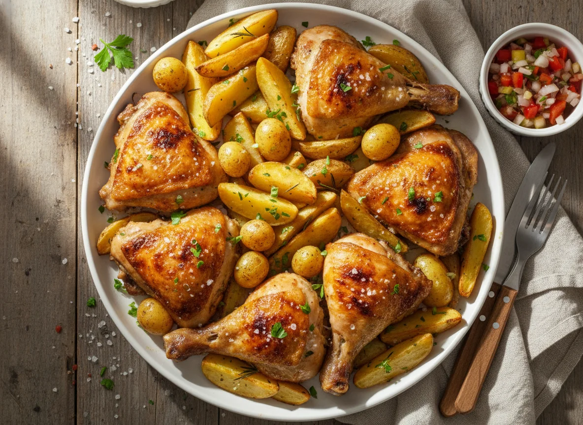 Frango assado com batata photo