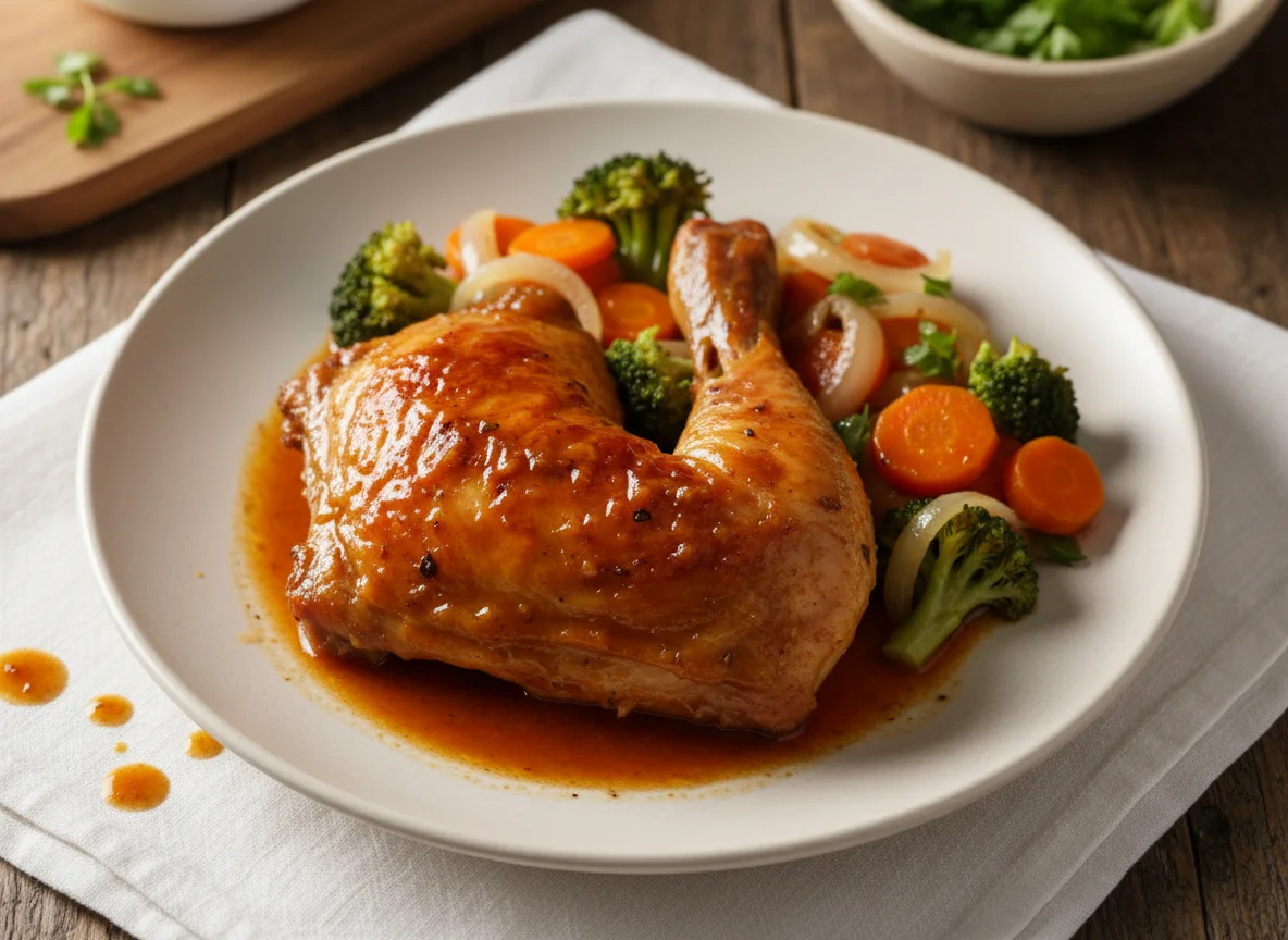 Frango assado com brócolos e legumes estufados photo