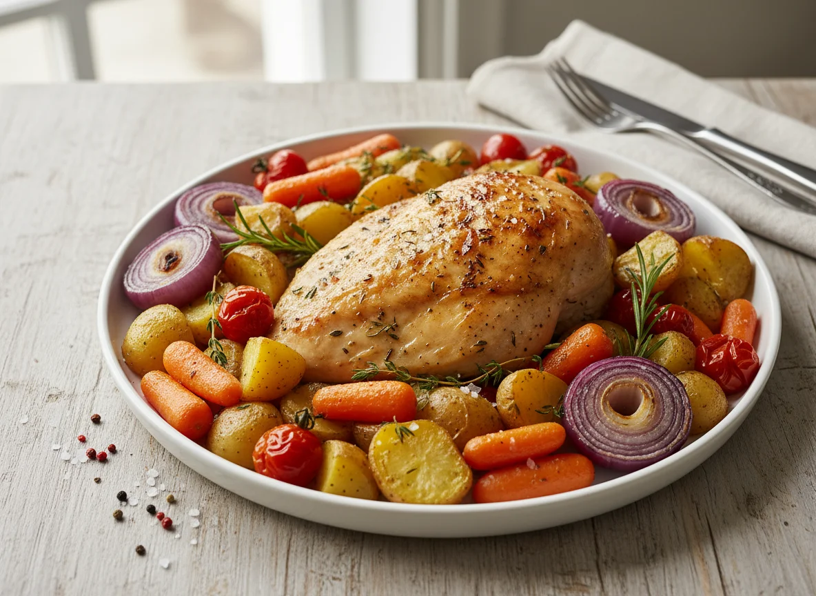 Frango assado com legumes photo