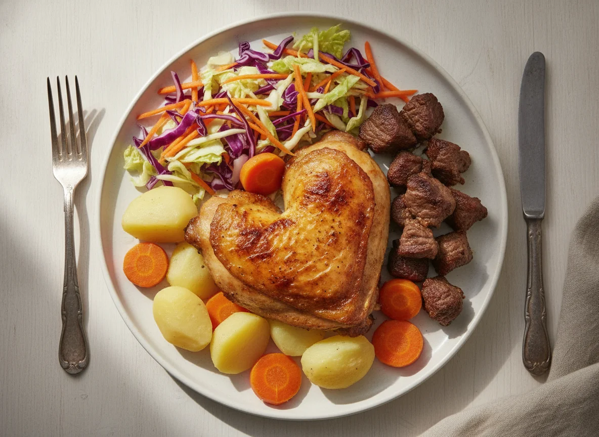 Frango assado com legumes e salada photo