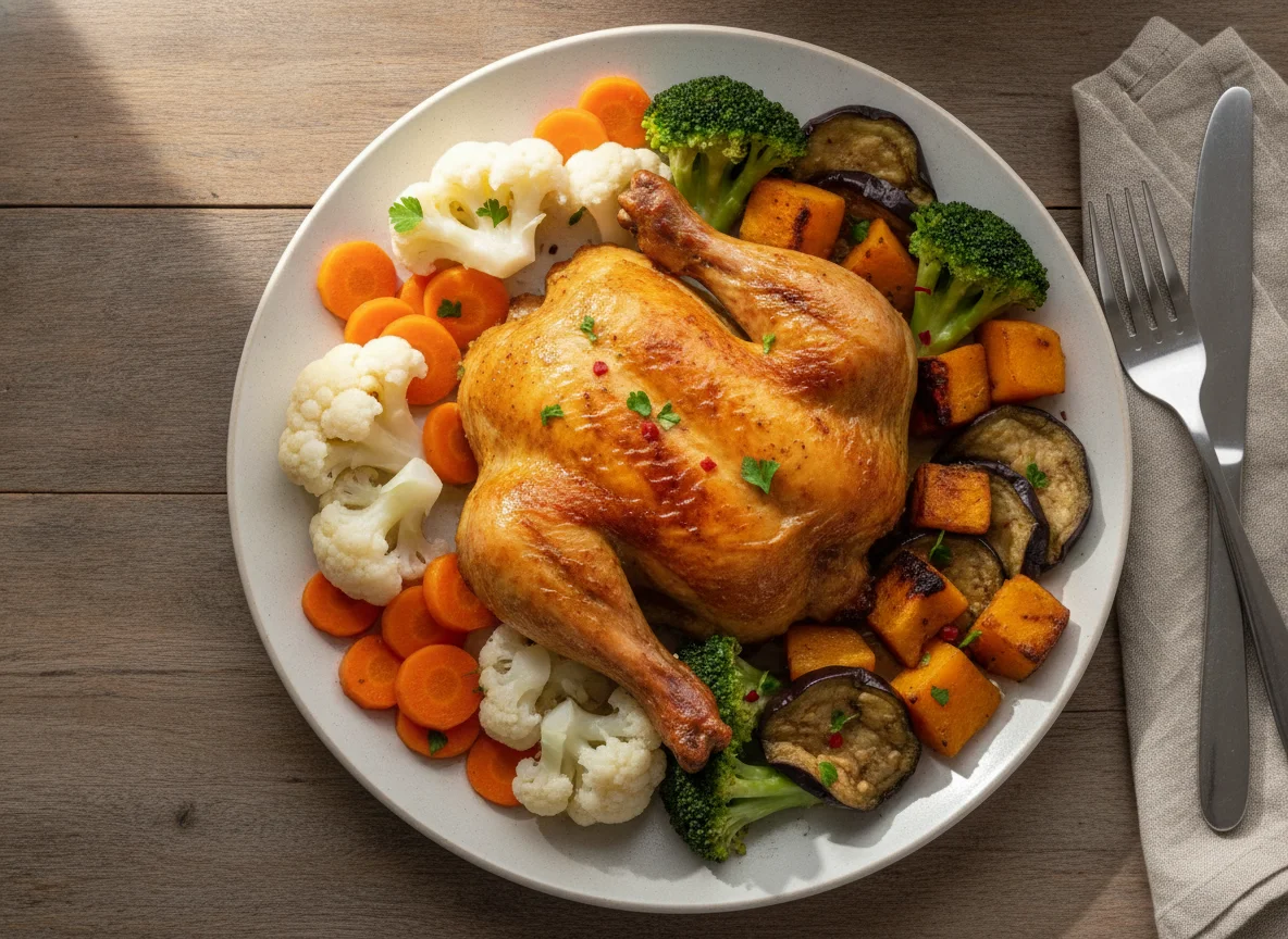 Frango assado com legumes variados photo