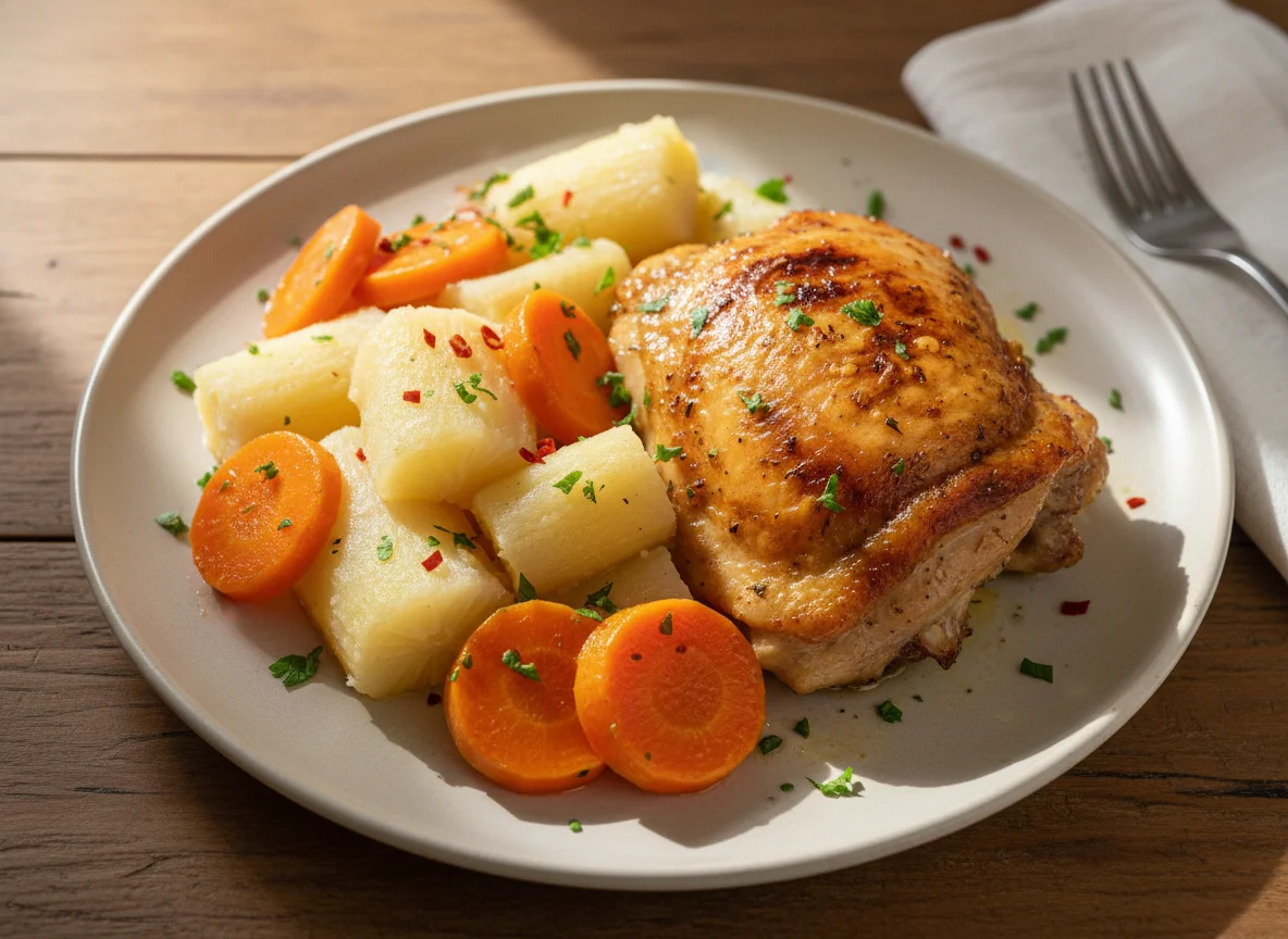 Frango assado com mandioca e cenoura photo