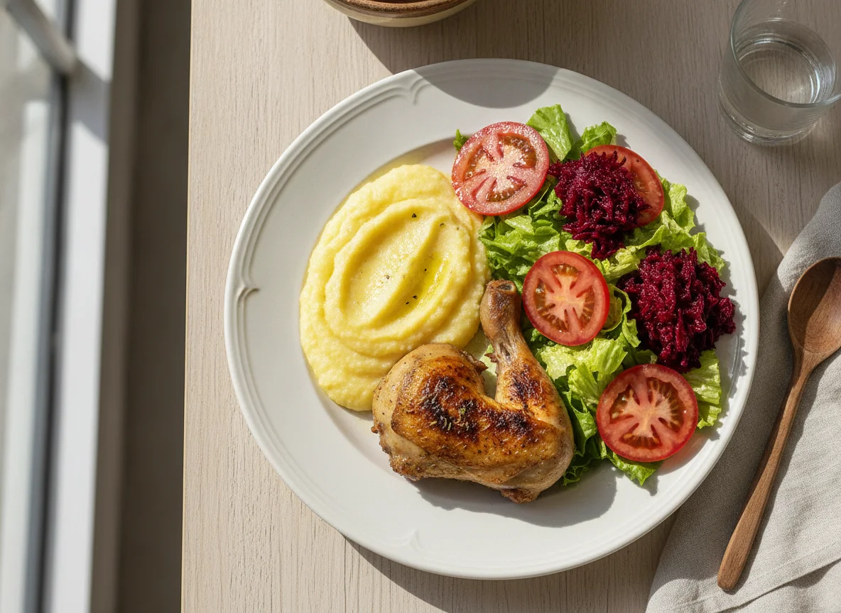Frango assado com polenta e salada mista photo
