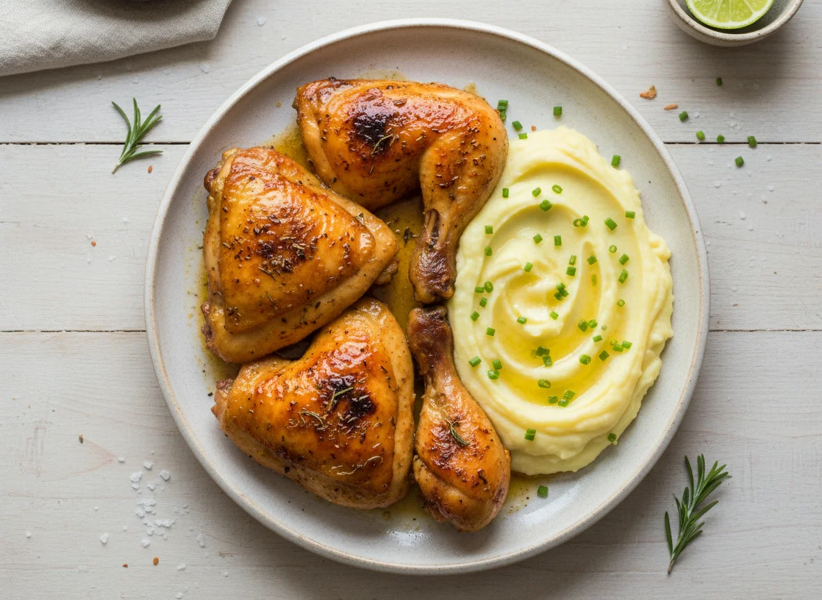 Frango assado com purê de batata photo