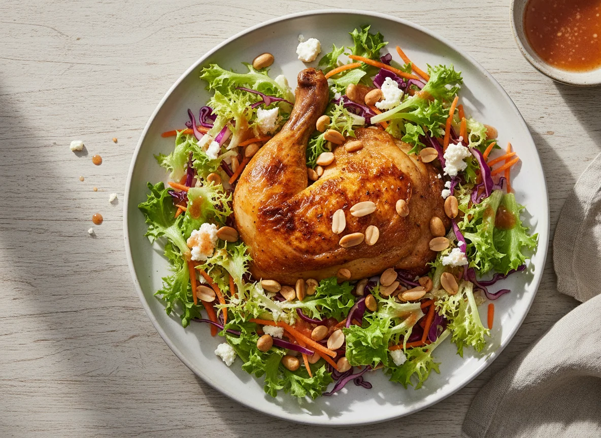 Frango assado com salada e amendoins photo