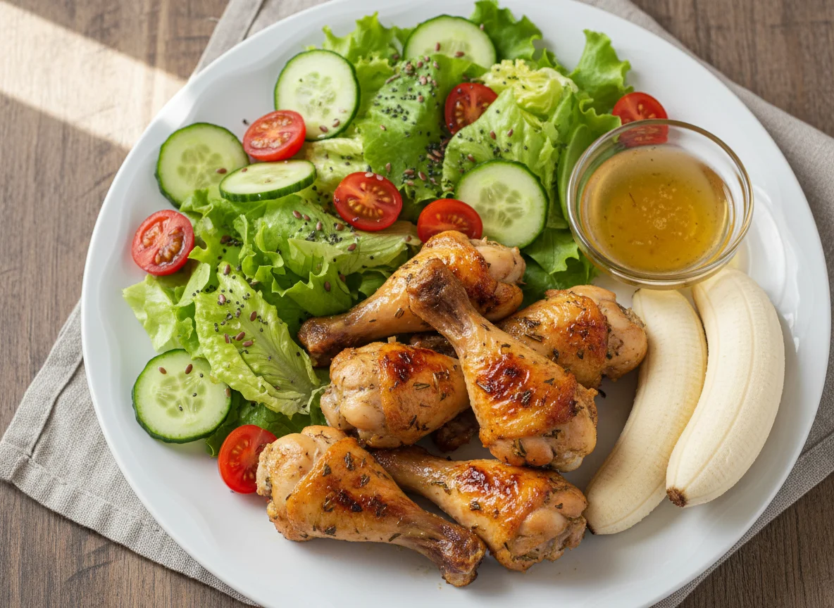 Frango assado com salada e banana photo