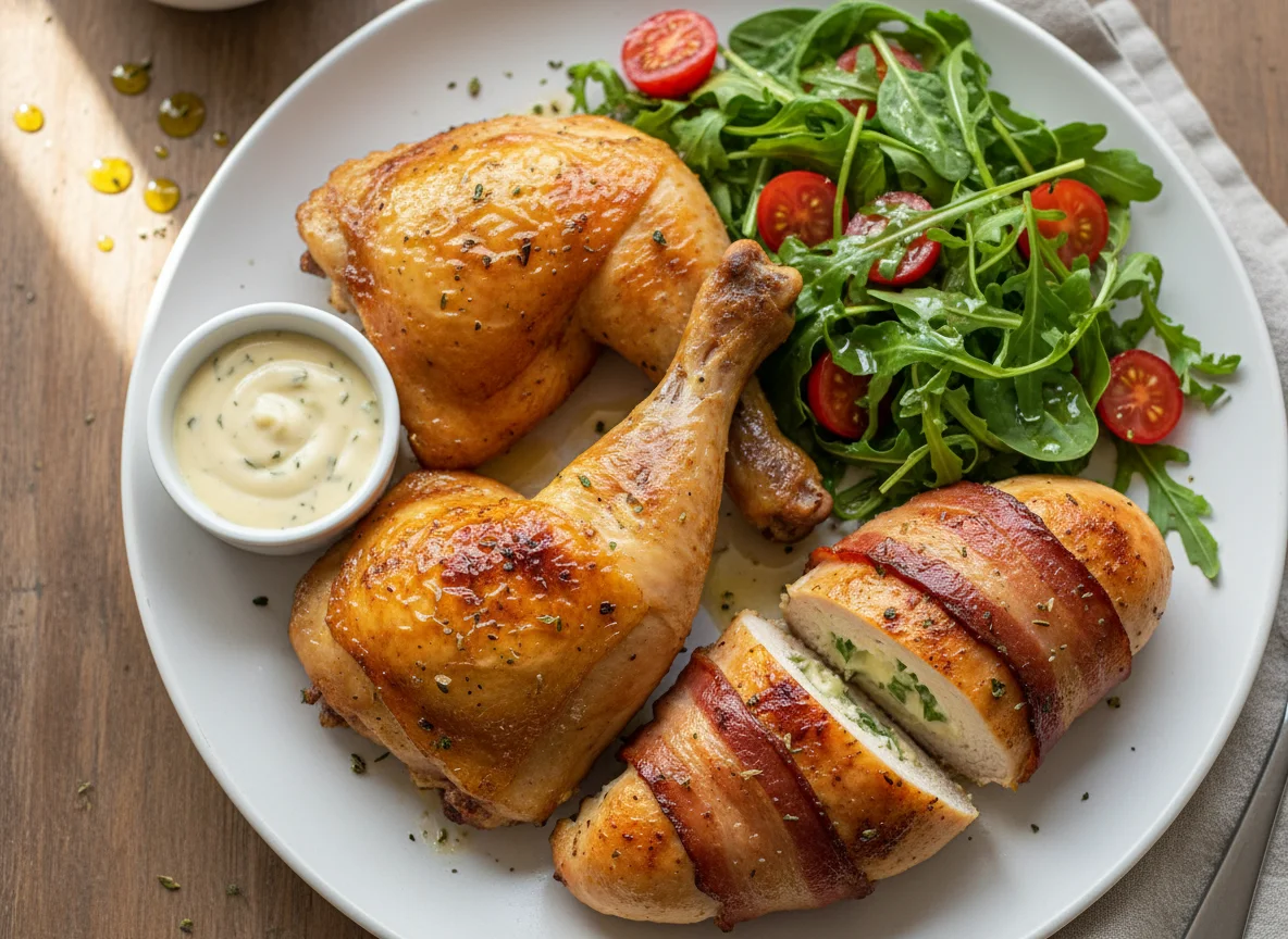 Frango Assado com Salada e Molho photo
